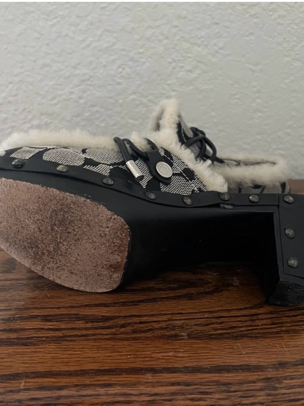 Coach Monogram Printed Ruthie Fur Trimmed Clogs Size 6 - Used - Picture 4 of 4